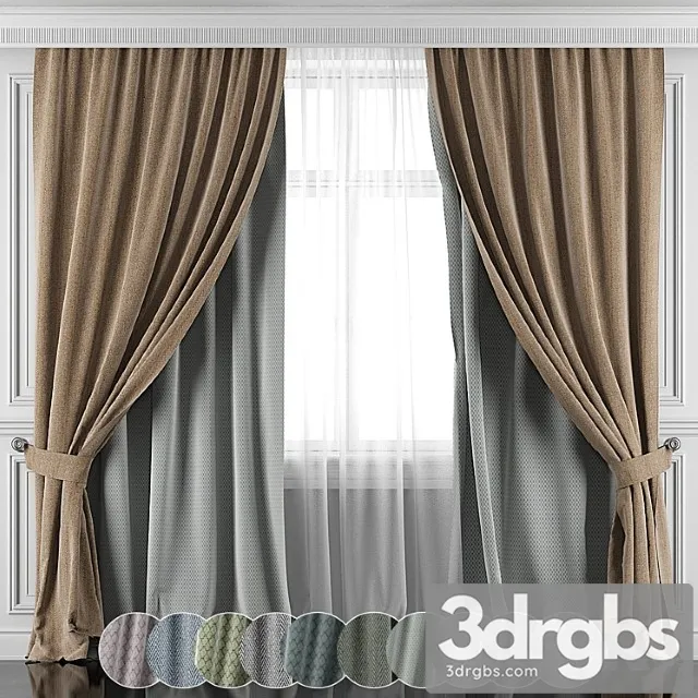Set of Curtains 12 Pieces With Window And Moldings 396 401 3D Model Download