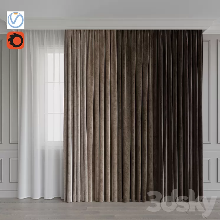 Set of curtains from velvet 27. Beige gamut 3D Model Set of curtains from velvet 27. Beige gamut 3D Model
