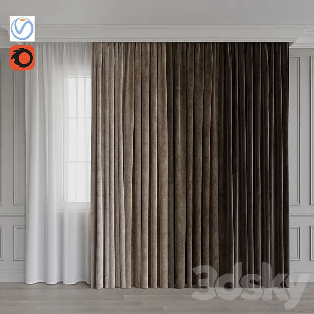 Set of curtains from velvet 27. Beige gamut 3DModel Set of curtains from velvet 27. Beige gamut 3DModel