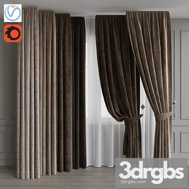 Set of curtains from velvet 37. beige gamut 3D Model Download