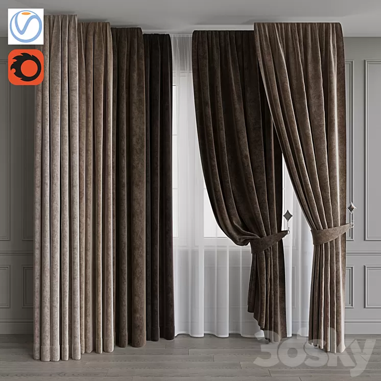 Set of curtains from velvet 37. Beige gamut 3D Model Set of curtains from velvet 37. Beige gamut 3D Model