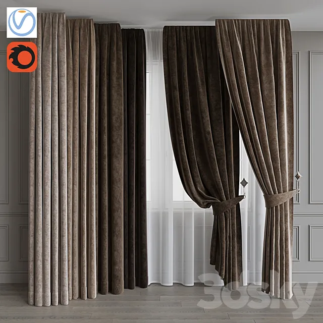 Set of curtains from velvet 37. Beige gamut 3DModel Set of curtains from velvet 37. Beige gamut 3DModel