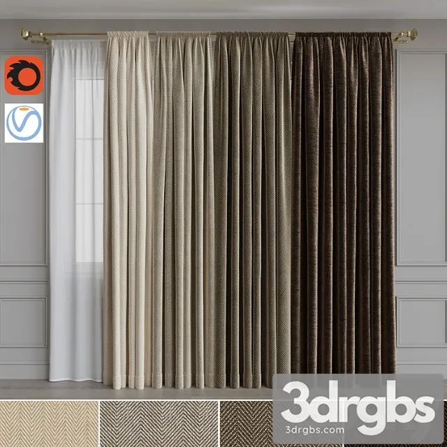 Set Of Curtains On The Cornice 21 Beige Gamut 3D Model Download