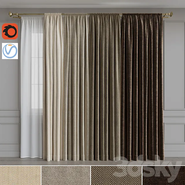 Set of curtains on the cornice 21. Beige gamut 3DModel Set of curtains on the cornice 21. Beige gamut 3DModel