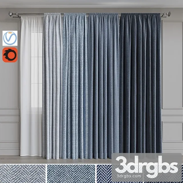 Set of Curtains on the Cornice 22 Blue Gamma 3D Model Download