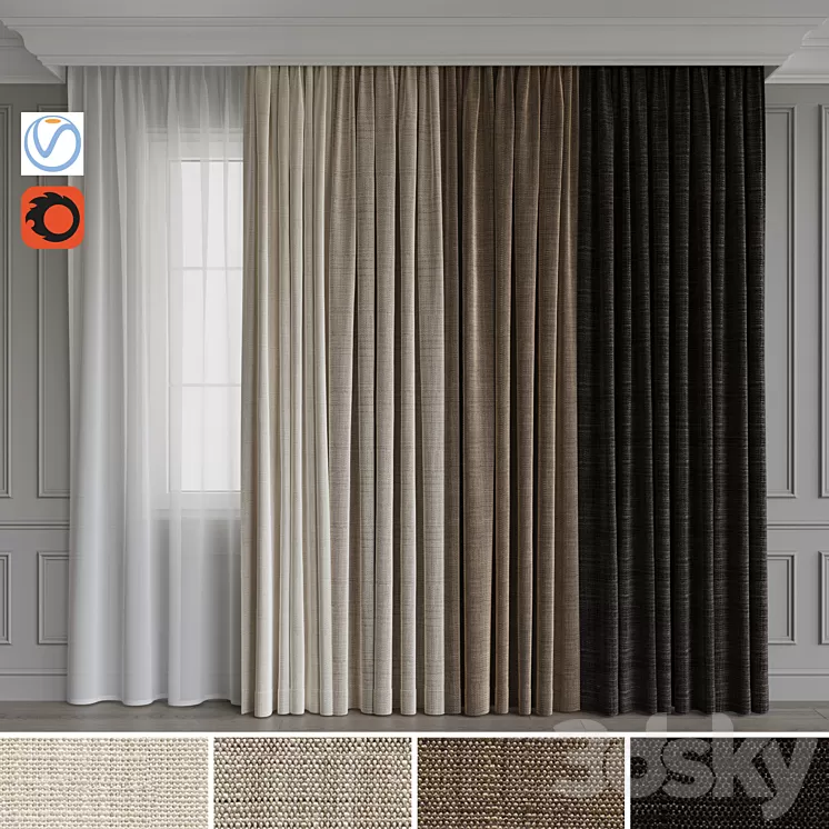 Set of curtains velvet 28 3D Model Set of curtains velvet 28 3D Model