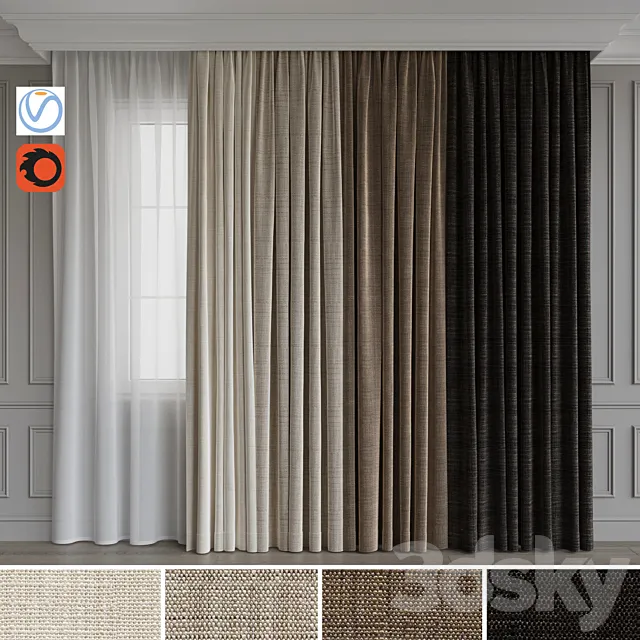 Set of curtains velvet 28 3DModel Set of curtains velvet 28 3DModel