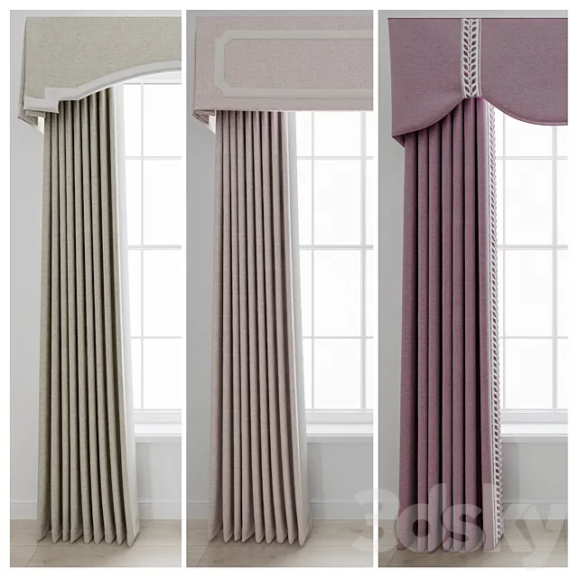 Set of curtains with a lambrequin 3D Model Set of curtains with a lambrequin 3D Model