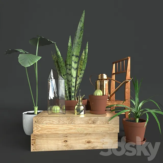 Set of decor with flowers 3D Model Set of decor with flowers 3D Model