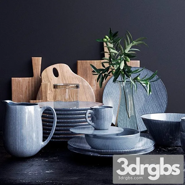 Set of dishes вroste copenhagen nordic sand 3D Model Download