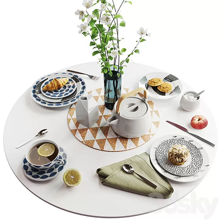 Set of dishes in Scandinavian style 3D Model