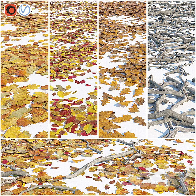 Set of dry leaves and twigs 3DModel Set of dry leaves and twigs 3DModel