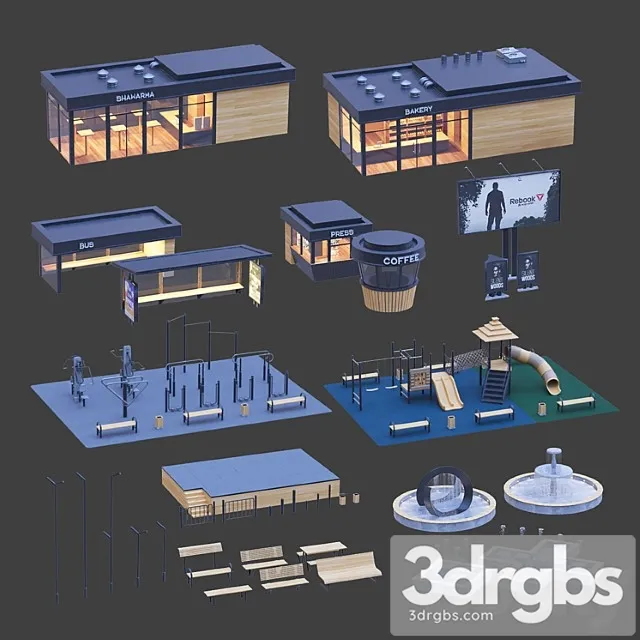 Set Of Elements Of Urban Style 3D Model Download