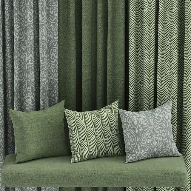 set of fabric materials in green colors 3D Model