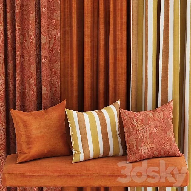 set of fabric materials in orange tones 3D Model