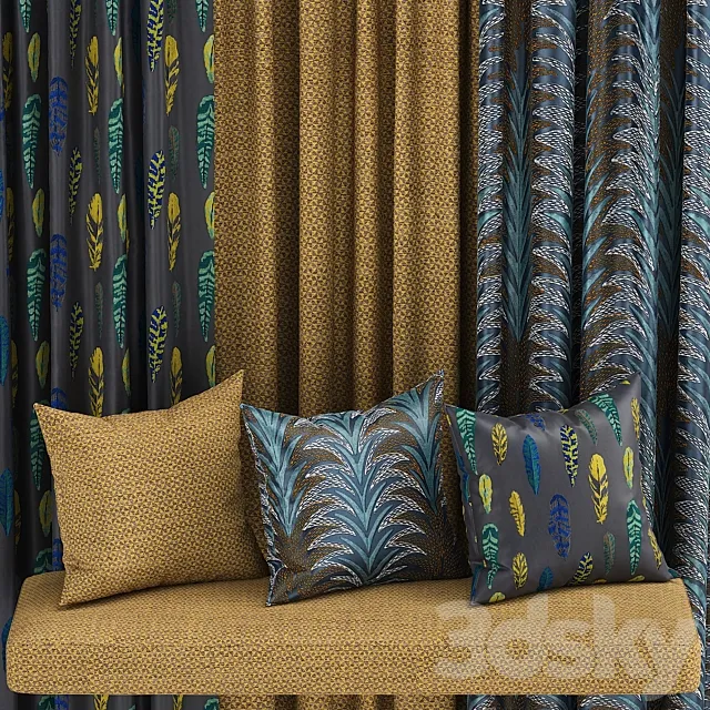 set of fabric materials with patterns 3D Model