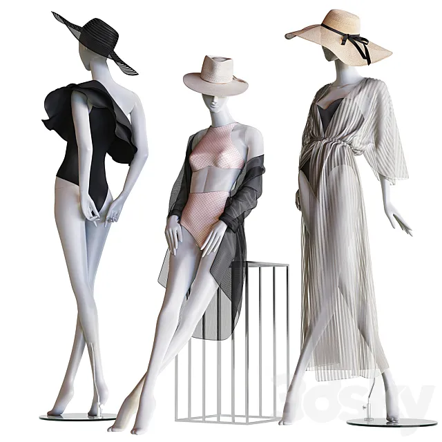 Set of female beachwear on mannequins 3DModel