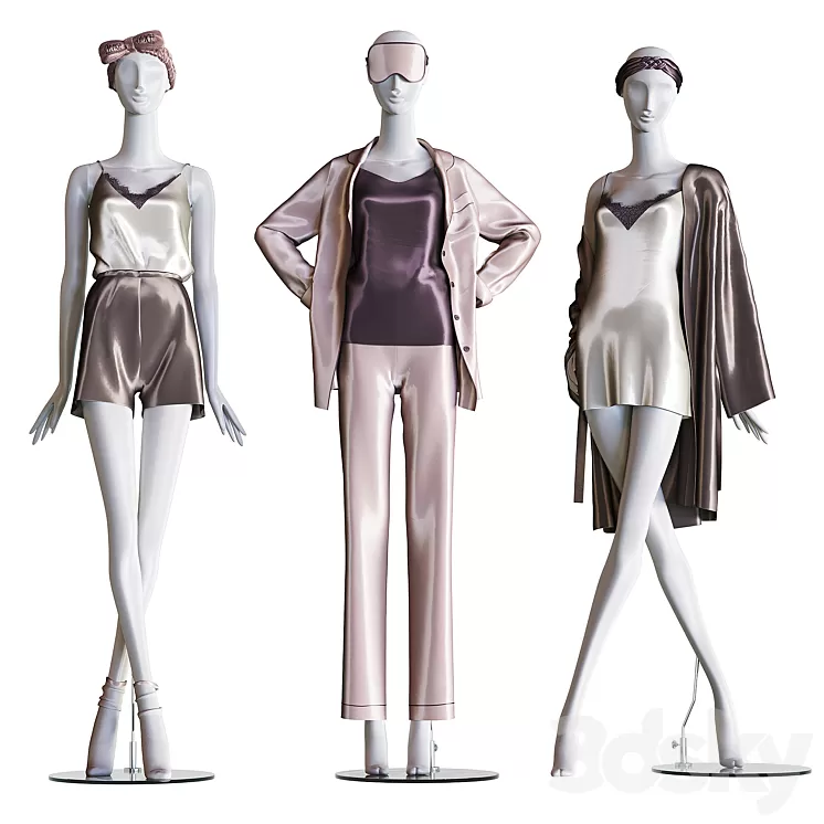 Set of female home clothes on mannequins 3D Model