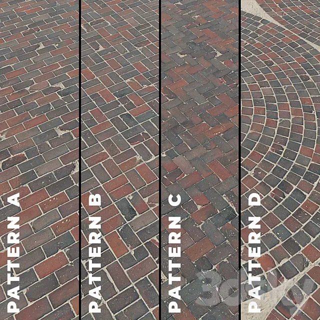 Set of four textures of old brick paving stones 7320 3D Model