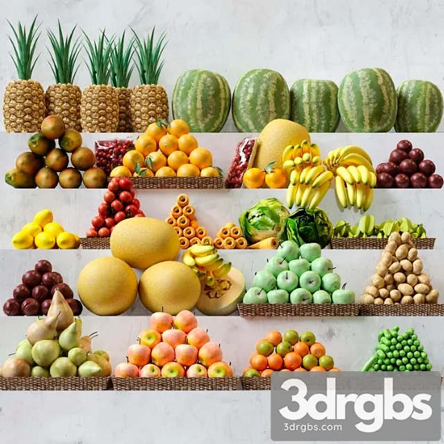 Set of fruits vegetables in the market 3. fruits vegetables 3D Model Download