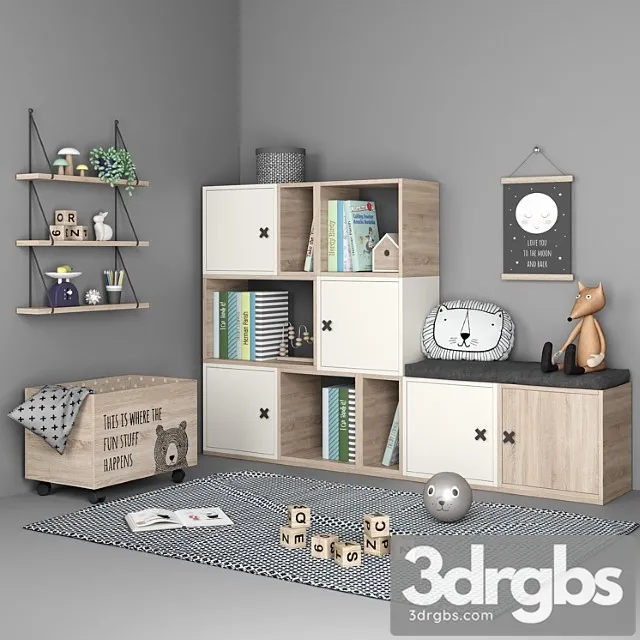Set of furniture and decor for a children& 3D Model Download
