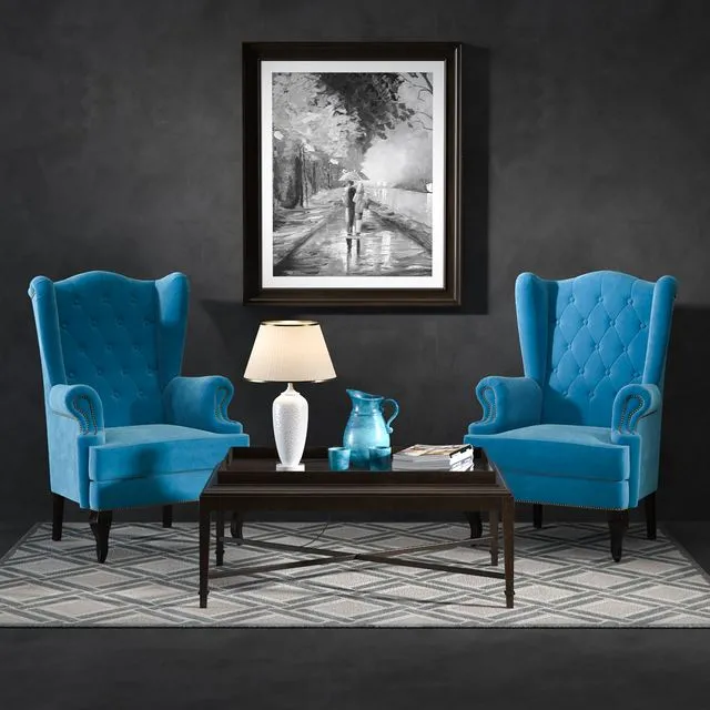 Set of furniture armchair fabric carpet picture journal 3D Model