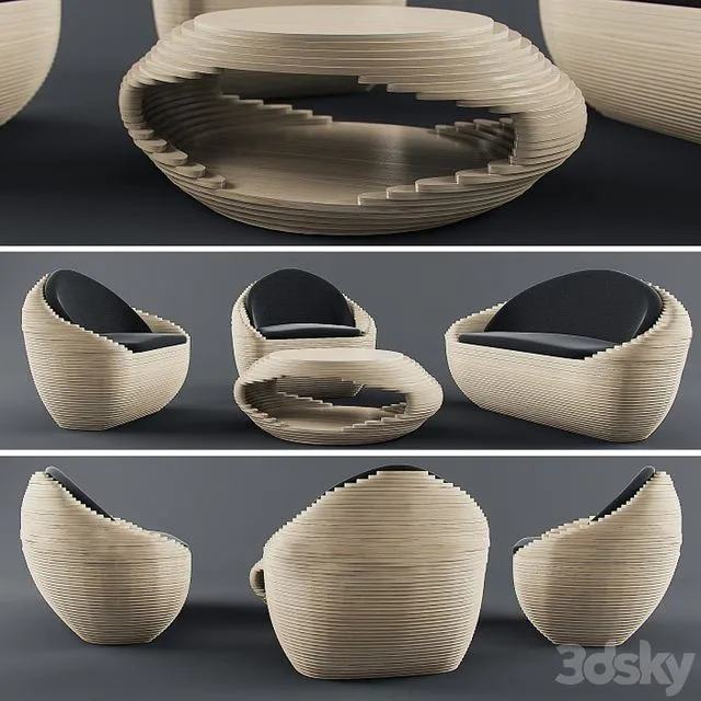 Set of furniture table chair wood fabric coffee armchair 3D Model Set of furniture table chair wood fabric coffee armchair 3D Model