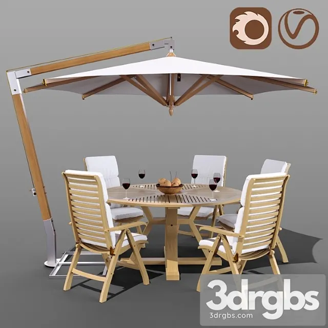 Set of garden furniture brafab with a garden way umbrella 2 3D Model Download
