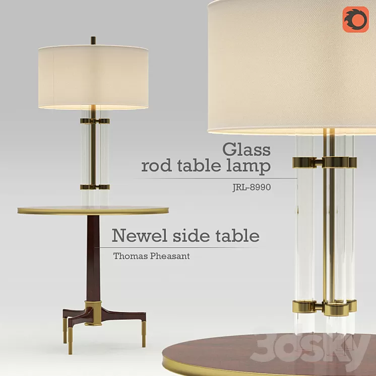 Set of Glass Rod Table Lamp (JRL-8990) & Newel Side Table by Thomas Pheasant (No. 8660) 3D Model Set of Glass Rod Table Lamp (JRL-8990) & Newel Side Table by Thomas Pheasant (No. 8660) 3D Model