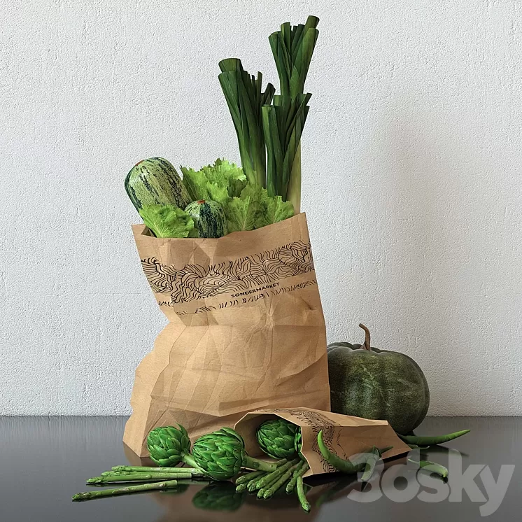 Set of green vegetables 3D Model