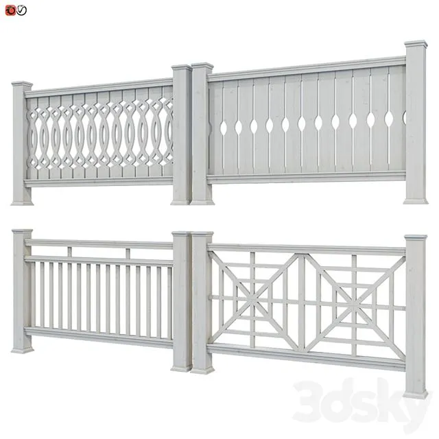 Set of handrails and terrace railing 4 3D Model Set of handrails and terrace railing 4 3D Model