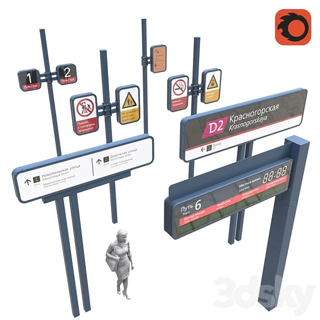 Set of info poles WDC 3D Model Set of info poles WDC 3D Model