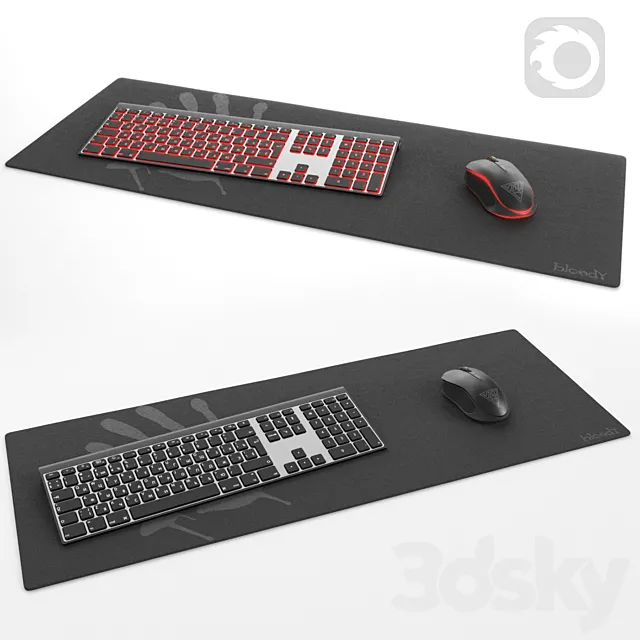 Set of keyboard computer mouse and mouse pad 3D Model