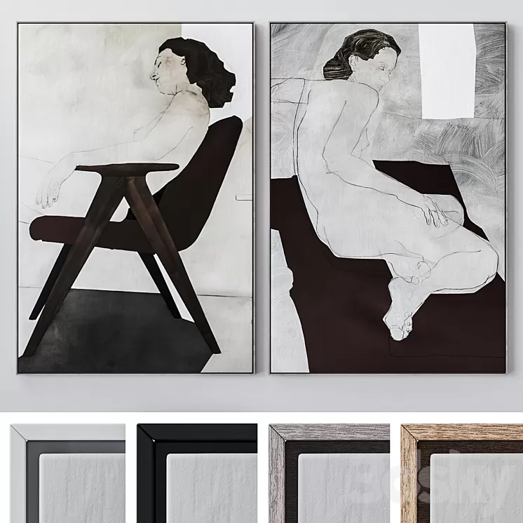 Set of large wall paintings 1842 3D Model Free Download