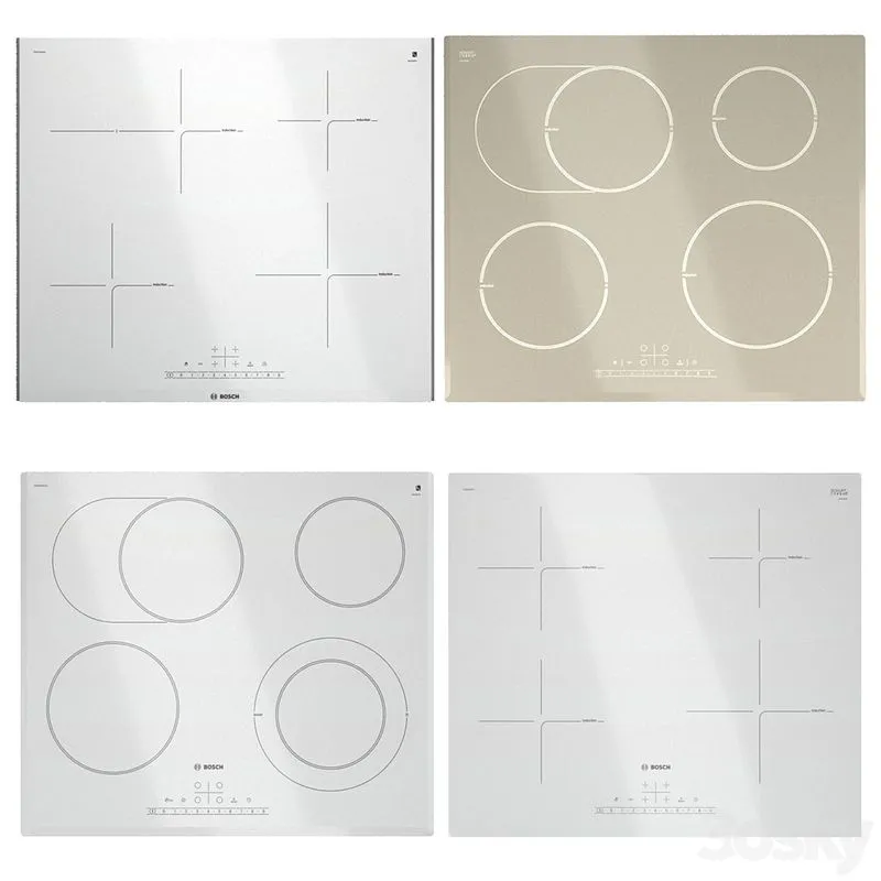 Set of light Bosch hobs 3D Model Set of light Bosch hobs 3D Model
