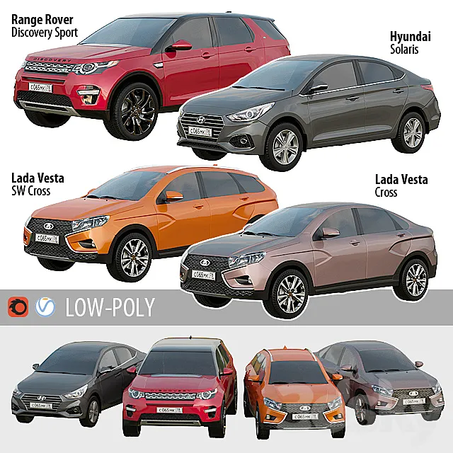 Set of low poly cars 1 3D Model