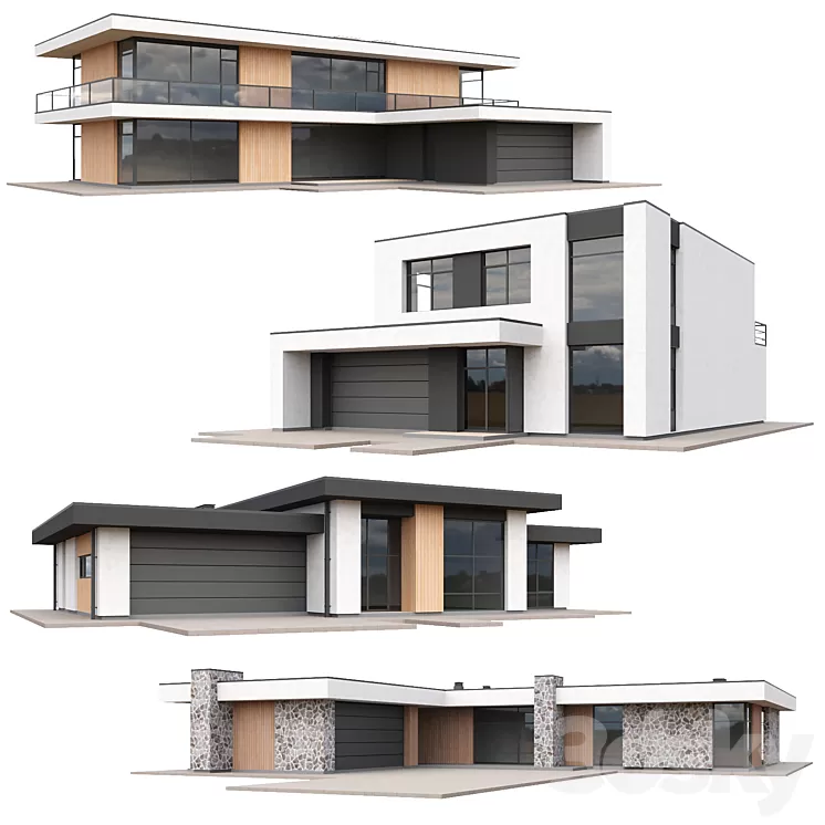 Set of low poly houses 02 3D Model