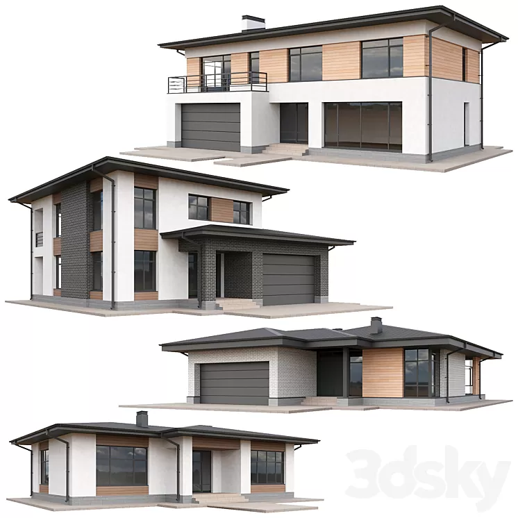 Set of low poly houses 03 3D Model