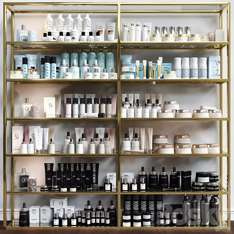 Set of luxury cosmetics for cosmetology and beauty salon. make up and bathroom accessories 3D Model