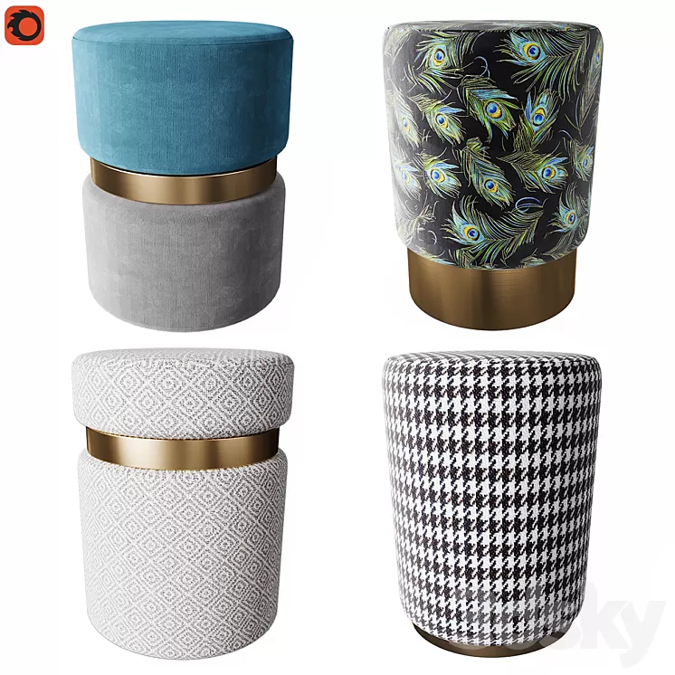 Set of modern ottomans 3D Model Set of modern ottomans 3D Model