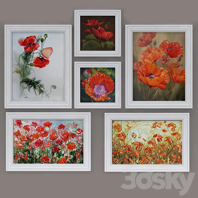 Set of modern paintings “Poppies” 3DModel Set of modern paintings “Poppies” 3DModel