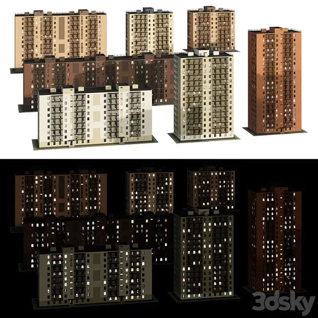 Set of multi-storey houses 2 3D Model