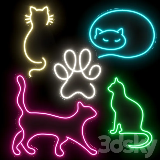 Set of neon lights Cats 02 3D Model Set of neon lights Cats 02 3D Model