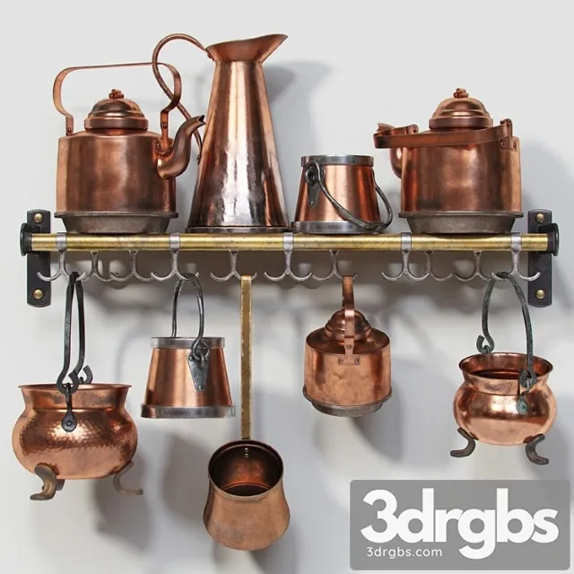 Set of old copper utensils 3D Model Download