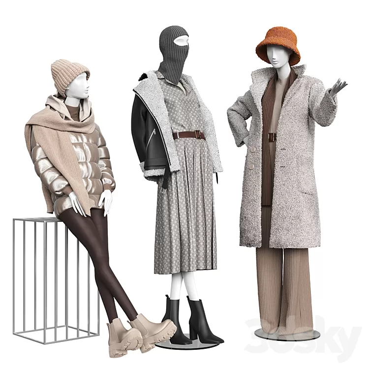 Set of outerwear on mannequins 3D Model Free Download