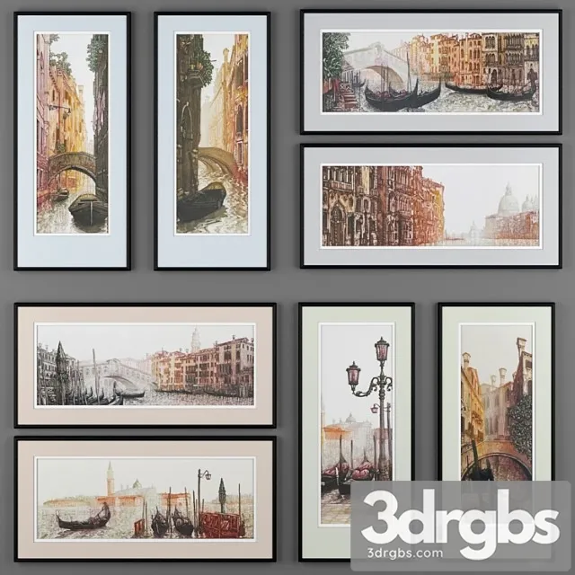 Set of Paintings Depicting Venice From Ugo Barazzo 3D Model Download