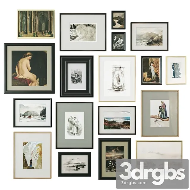 Set Of Paintings In Classic Frames 3D Model Download