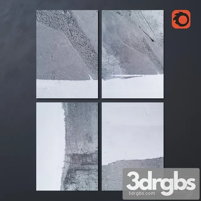 Set of paintings moonlight winter 3D Model Download