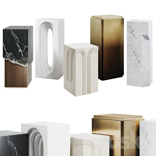 Set of pedestals for sculptures or plants 3D Model