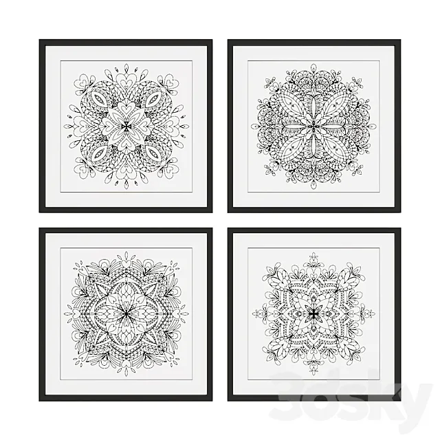 Set of pictures with mandalas 3D Model